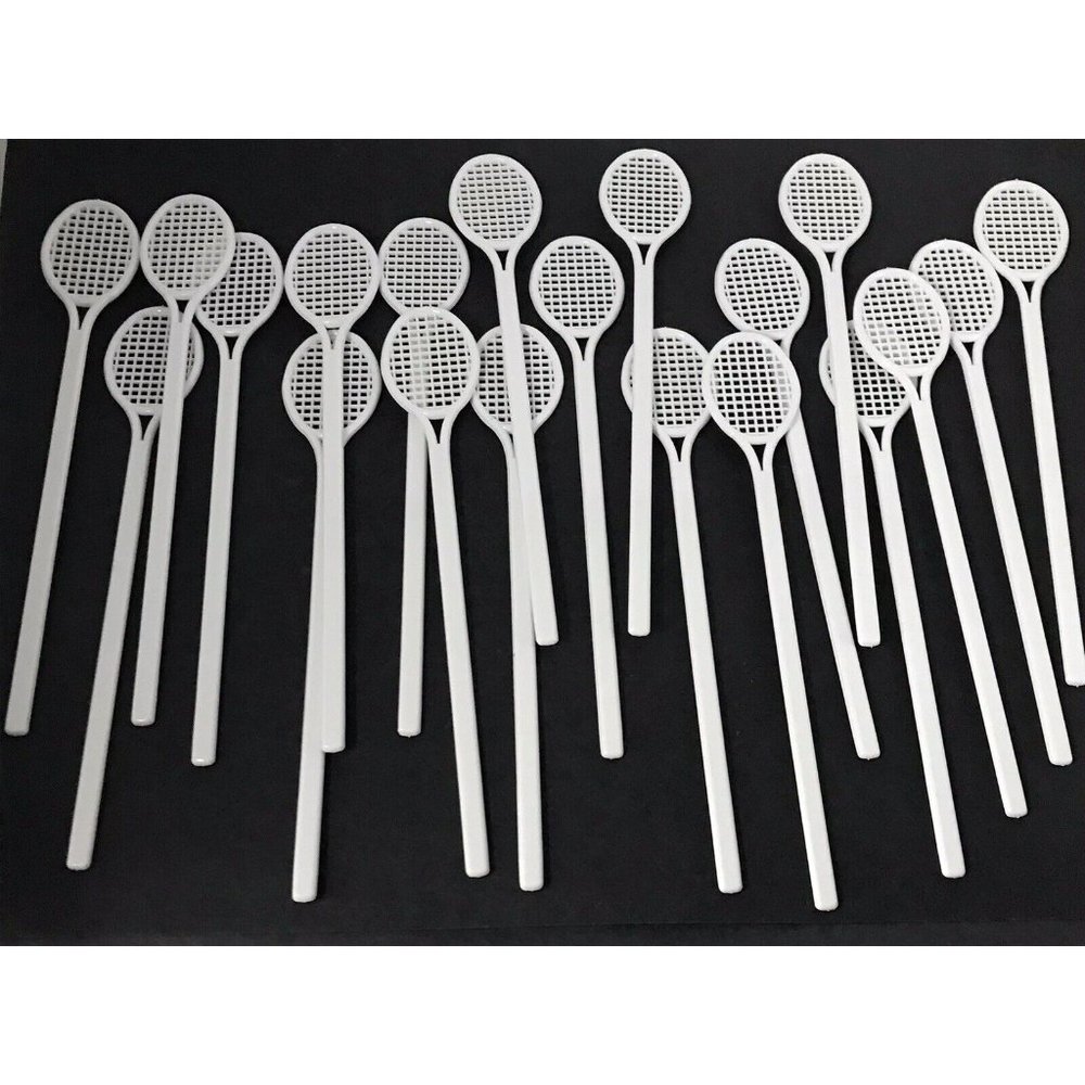 Lot of 20 Zoo Piks Plastic White Tennis Racket Swizzle Sticks